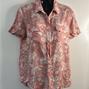 Lucky Brand Pink Floral Button-Down Shirt Notched Collar Size M NWOT